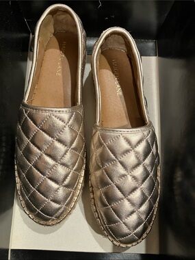 Quilted Metallic Espadrille Slip-Ons in Rose Gold